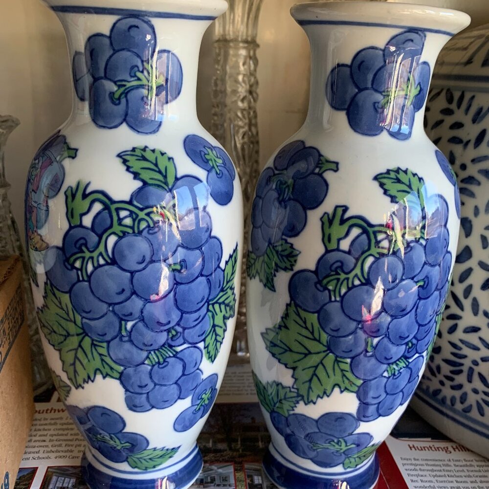 Chinese porcelain wall pocket vase blue and white set of 2